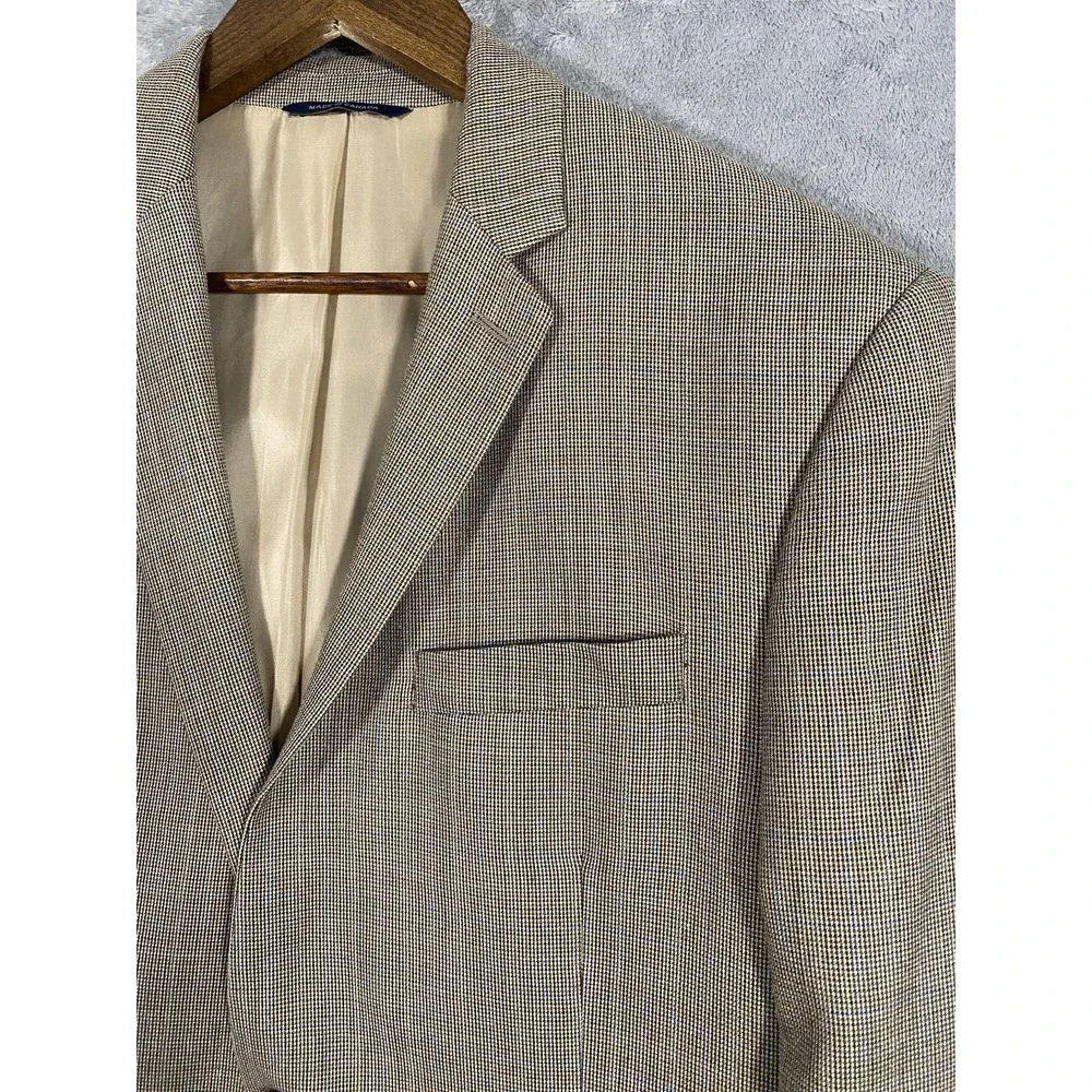 Ralph‎ Lauren Blazer Mens 42R Brown Tan Silk Wool Check Bussiness Office Classic